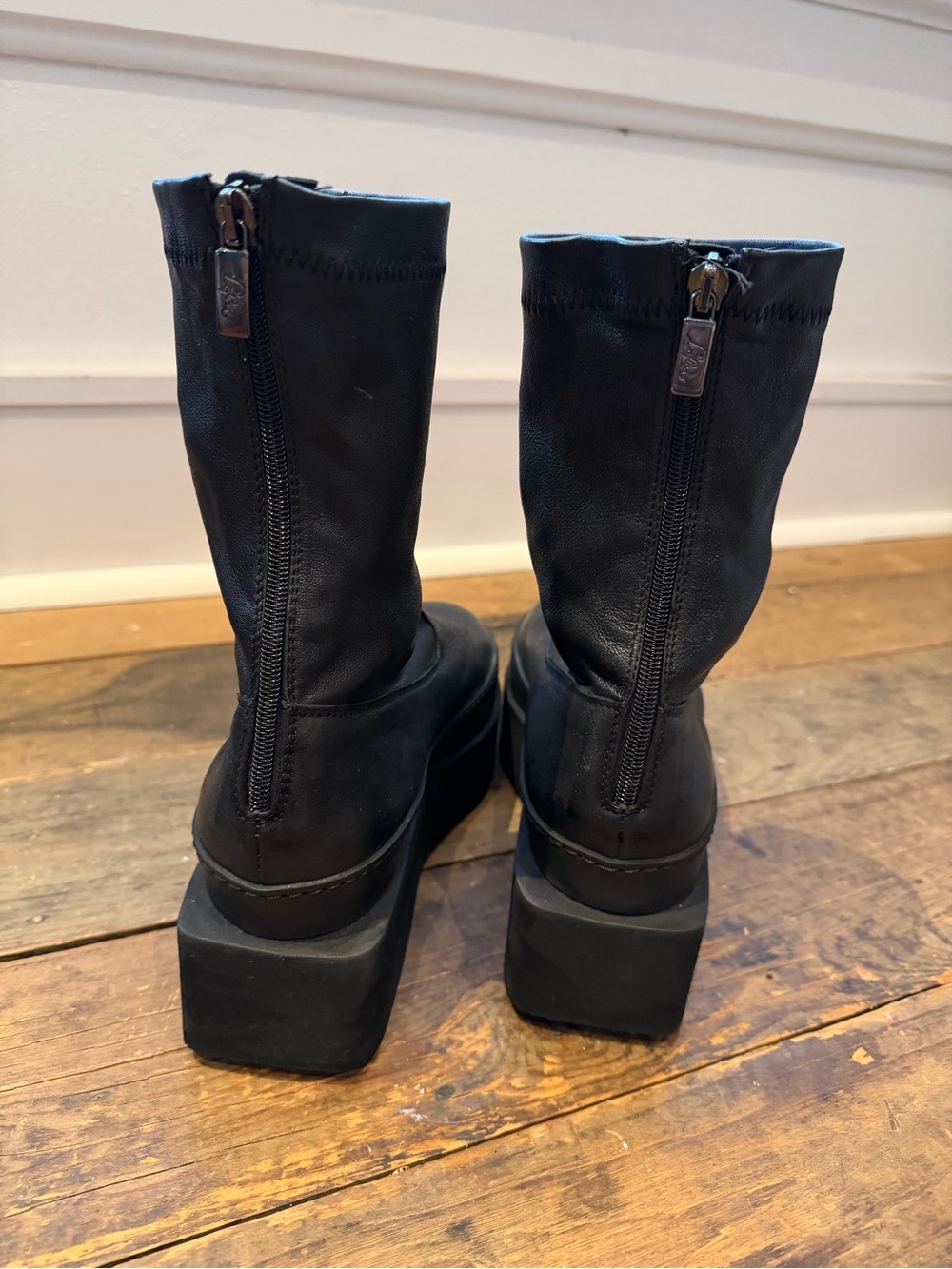 Lofina Black Leather Platform Mid-Calf Boots - Picture 3 of 5